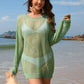 Backless Boat Neck Long Sleeve Cover Up