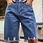 Raw Hem High Waist Denim Shorts with Pockets