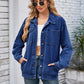 Pocketed Button Up Detachable Hooded Denim Jacket