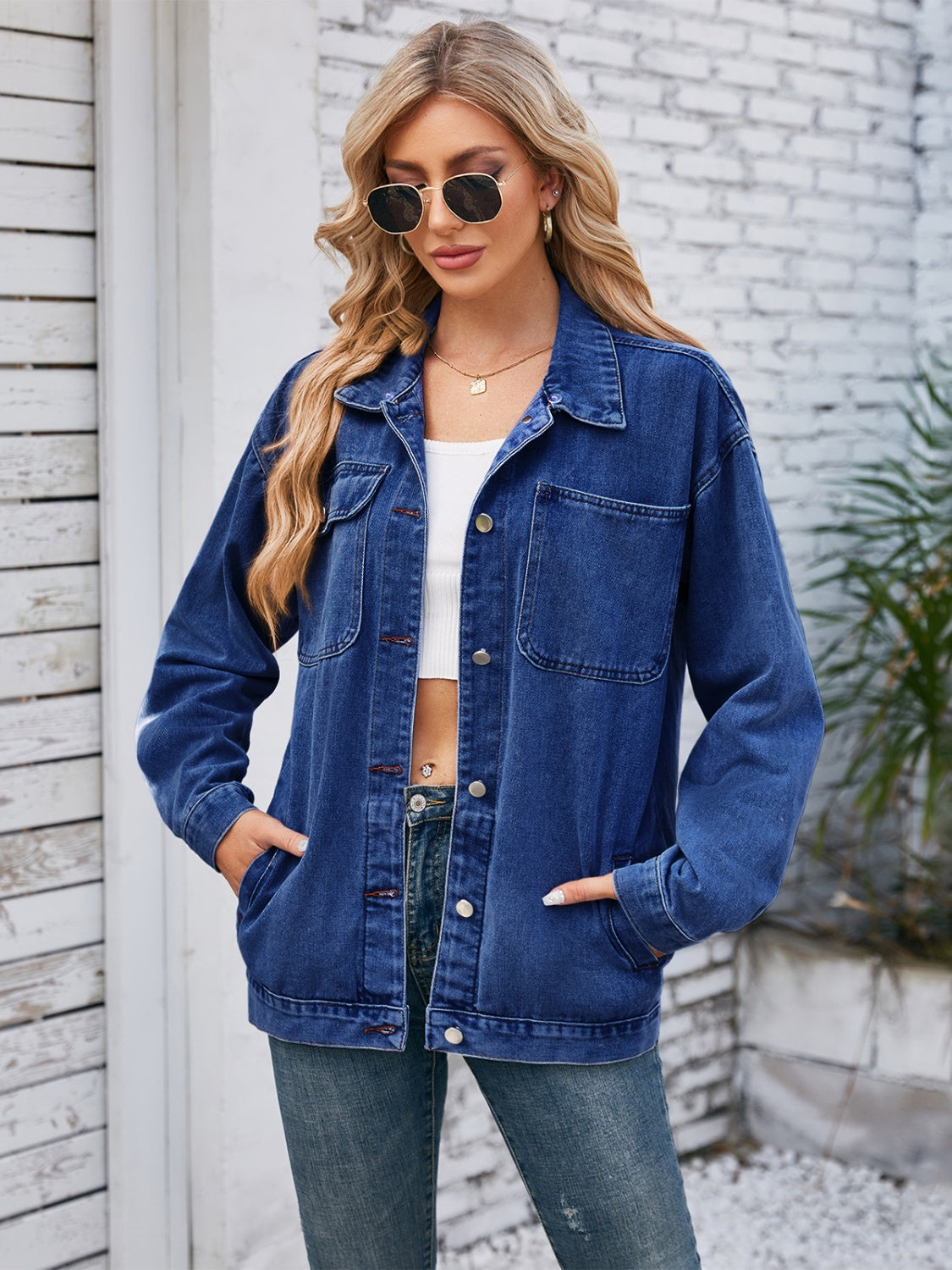 Pocketed Button Up Detachable Hooded Denim Jacket