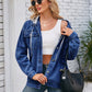 Pocketed Button Up Detachable Hooded Denim Jacket