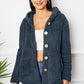 Fuzzy Button Up Hooded Outerwear