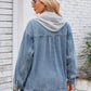 Pocketed Button Up Detachable Hooded Denim Jacket