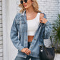 Pocketed Button Up Detachable Hooded Denim Jacket