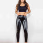 Glossy PU Leather Buttoned Long Pants