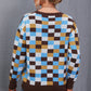 Checkered Round Neck Knit Pullover