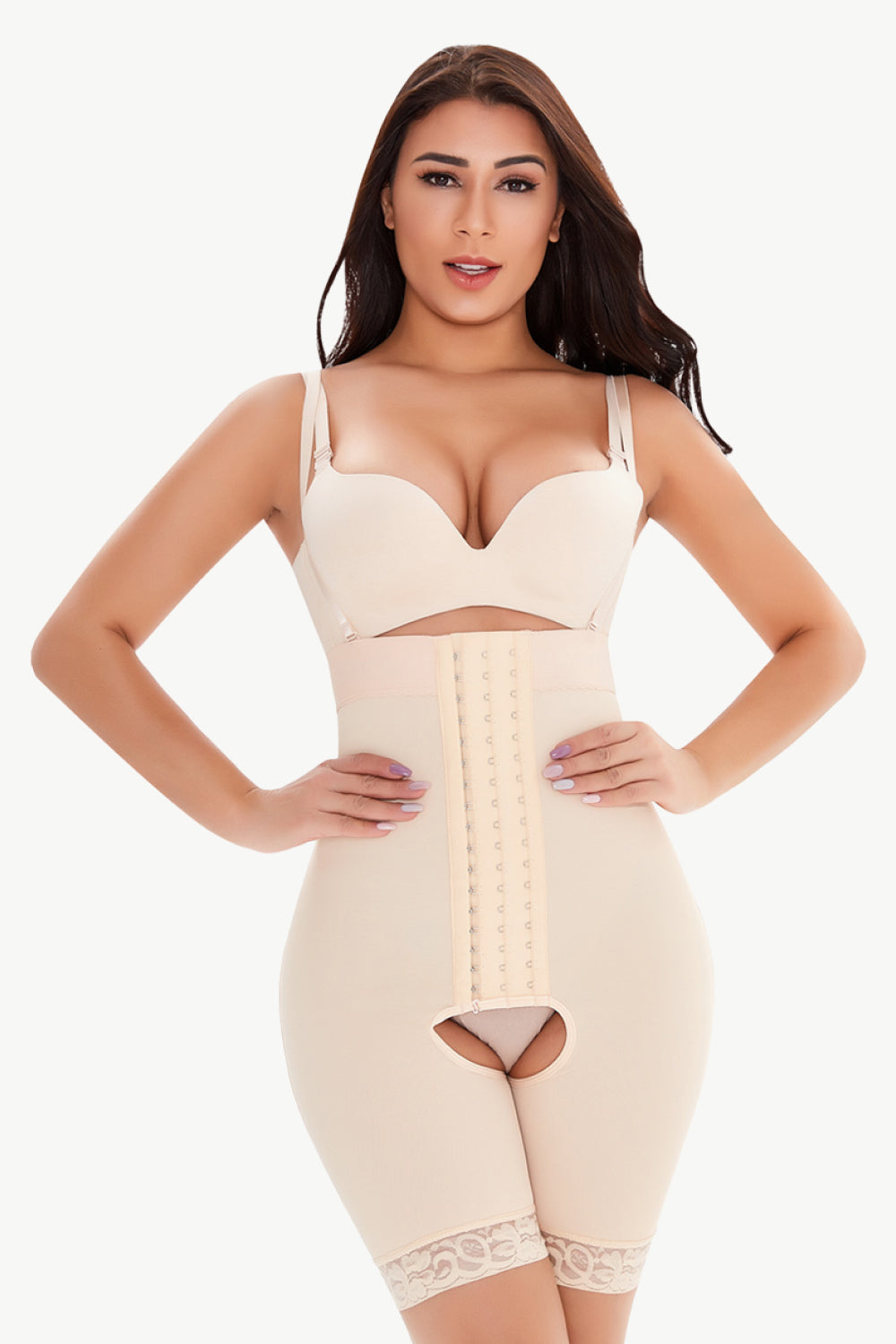 Hook-and-Eye Lace Trim Shaping Bodysuit