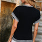 Contrast Round Neck Short Sleeve Knit Top