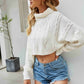 Cable-Knit Turtleneck Cropped Knit Pullover