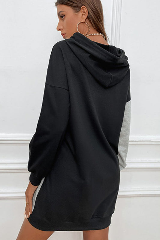 Two-Tone Dropped Shoulder Hooded Dress