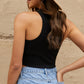 Half Button Ribbed Cropped Tank Top