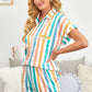 Striped Button-Up Shirt and Shorts Lounge Set