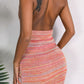Multicolored Stripe Halter Neck Backless Knit Dress