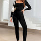 Ruched Square Neck Long Sleeve Active Jumpsuit
