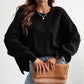 Exposed Seam Dropped Shoulder Slit Sweater