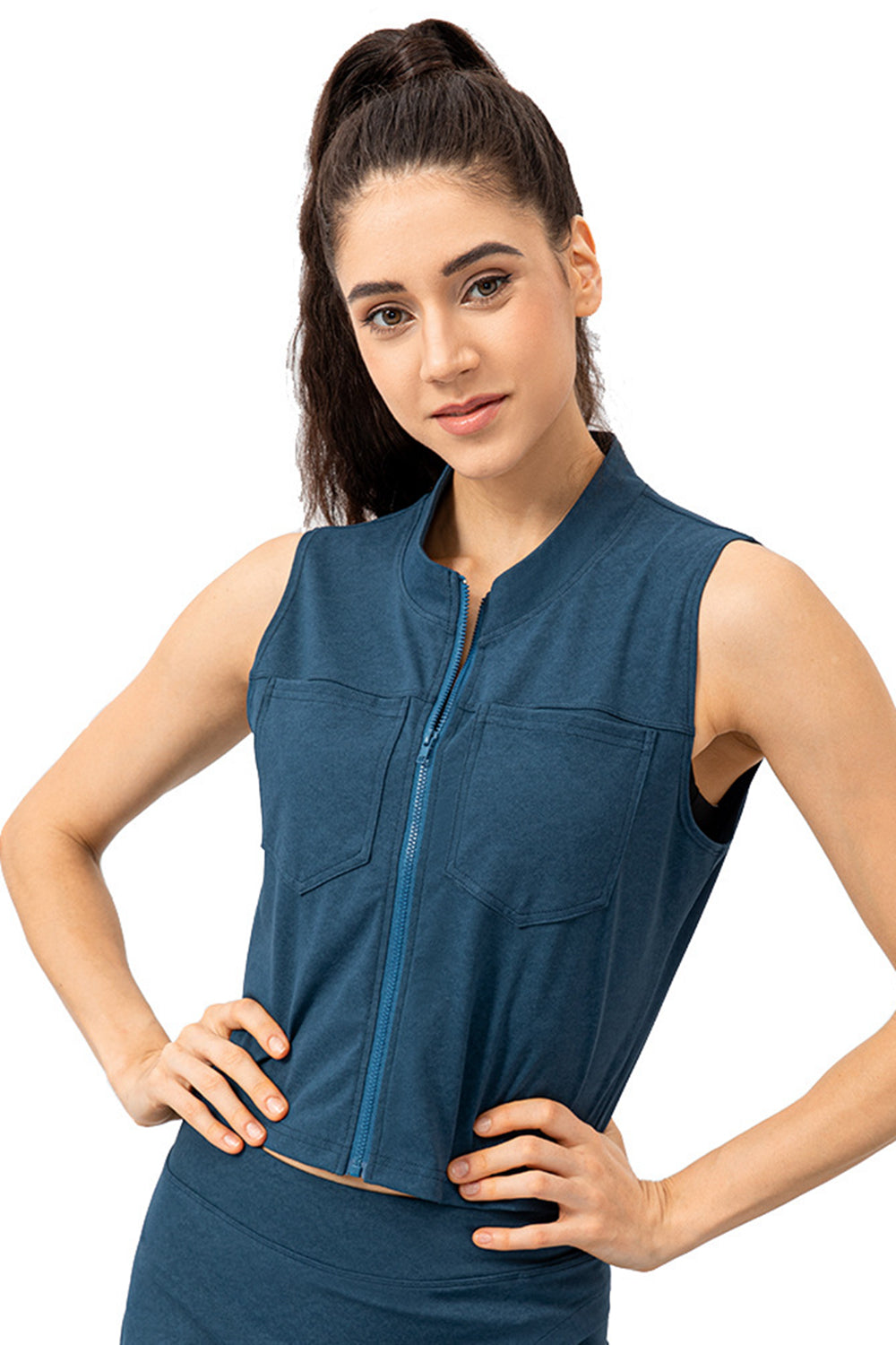 Super Stretch Zip Up Sports Vest with Breast Pockets