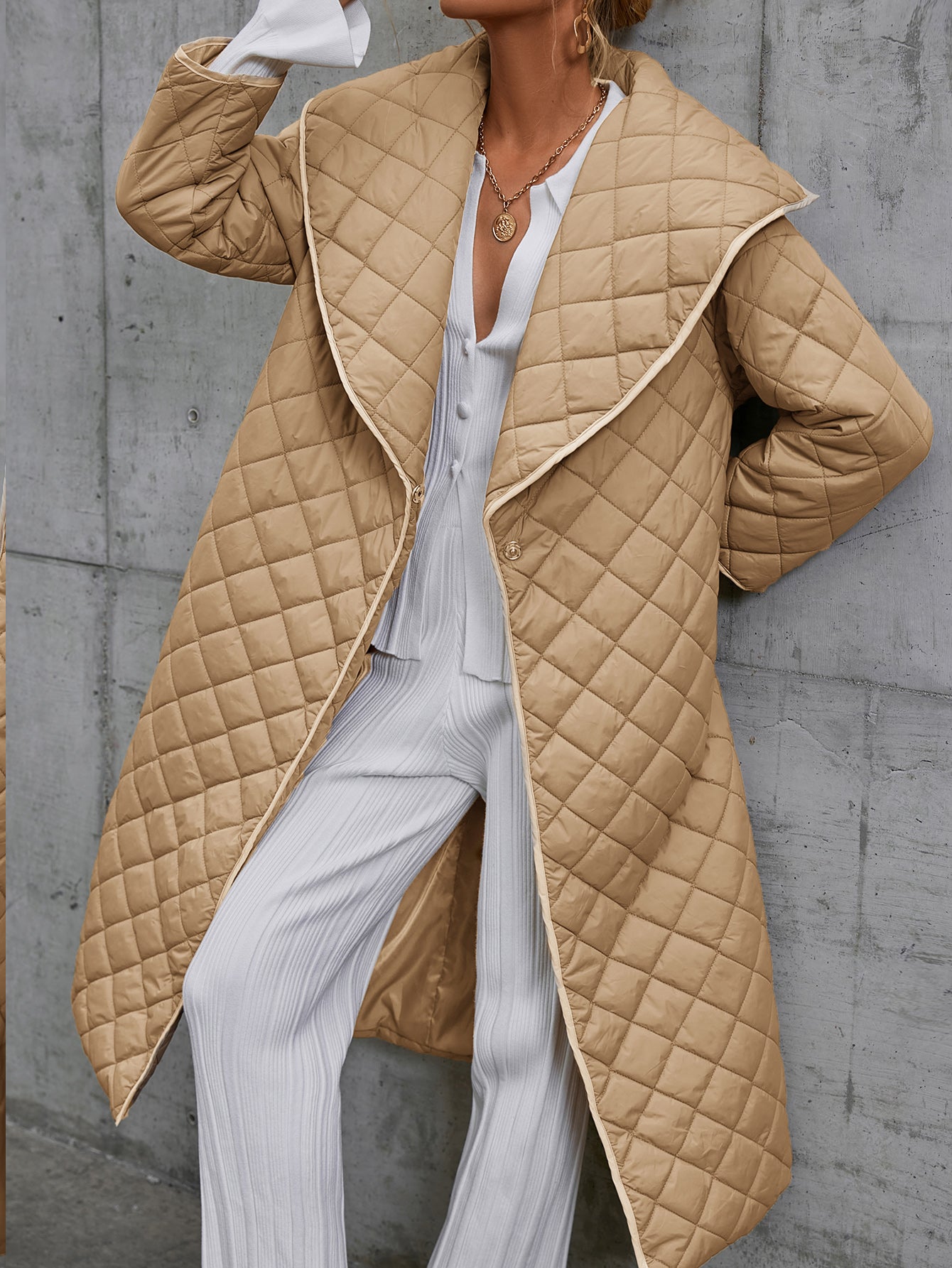 Reinette Quilted One-Snap Puffer Coat