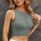 Half Button Ribbed Cropped Tank Top