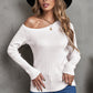 One-Shoulder Long Sleeve Ribbed Top