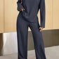 Ribbed Half Button Top and Pants Set