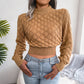 Openwork Ribbed Trim Mock Neck Cropped Sweater