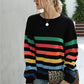 Rainbow Stripe Dropped Shoulder Sweater