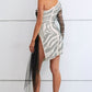 Animal Print Rhinestone Slit Single Shoulder Dress