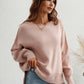 Exposed Seam Dropped Shoulder Slit Sweater