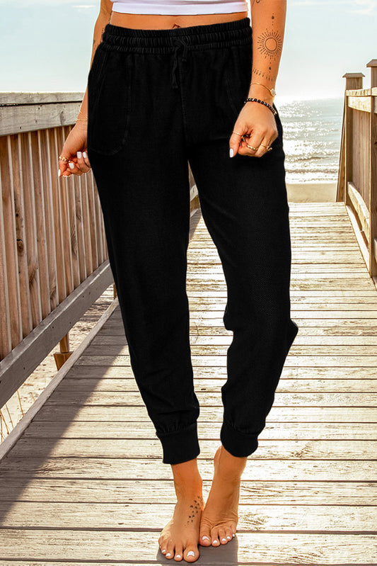 Asta Elastic Waist Cropped Jogger Pants with Pockets