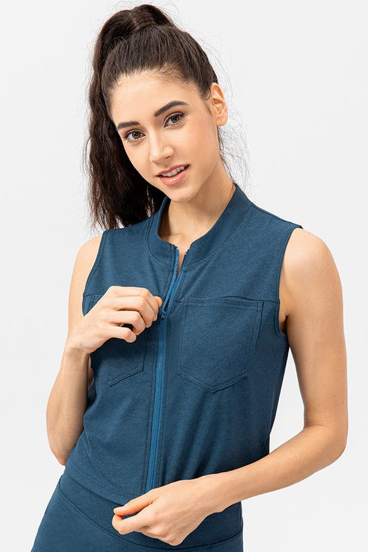 Super Stretch Zip Up Sports Vest with Breast Pockets